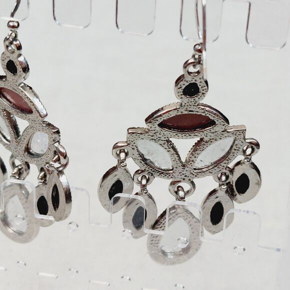 Chandelier Dangle Earrings Animal Print Gold Black Tan Faceted Lightweight - Picture 3 of 6